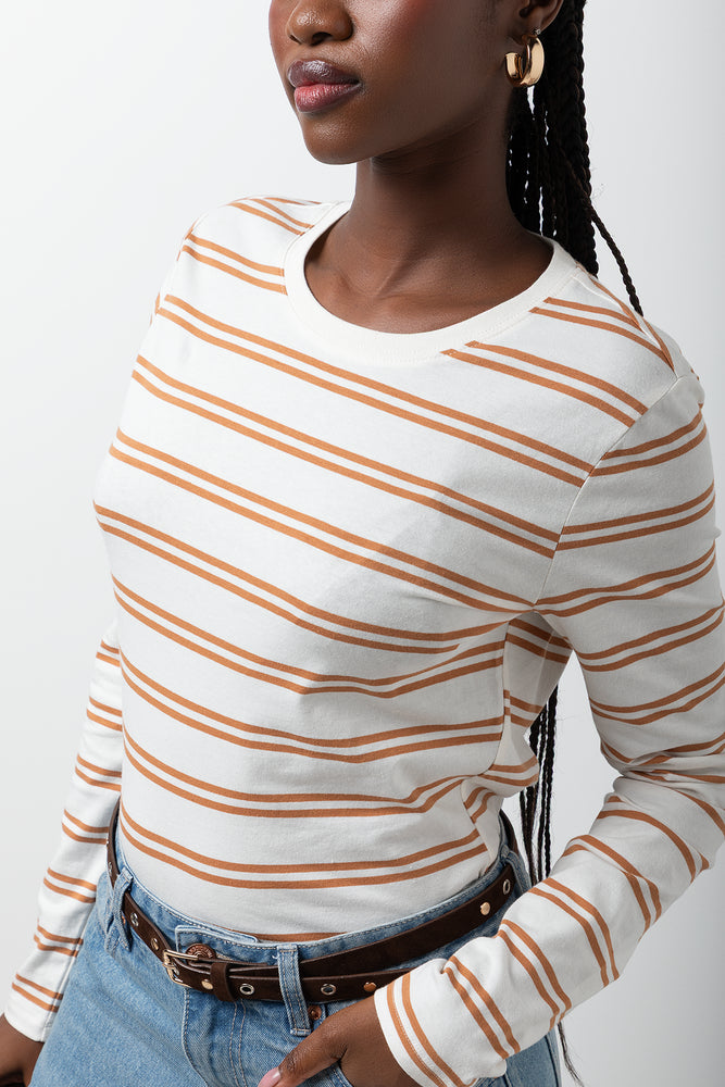 Stripe Long Sleeve T-Shirt White And Natural (3)