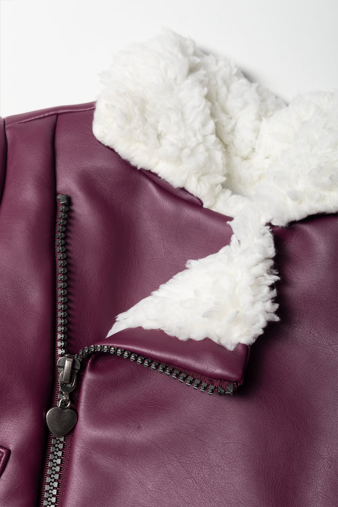 Sherpa Lined Biker Jacket Burgundy (1)
