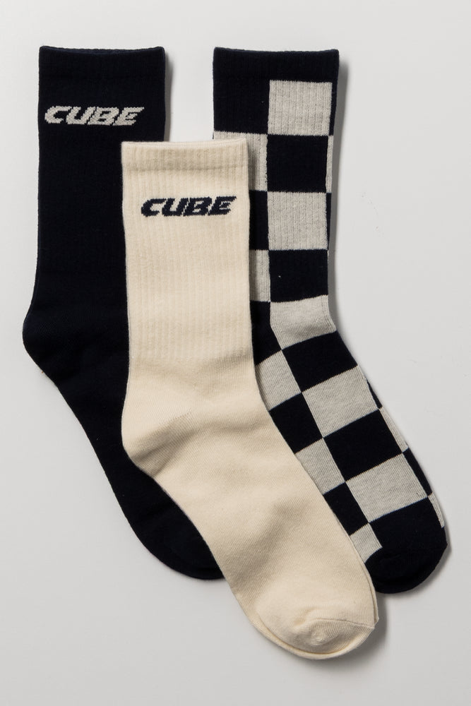 3 Pack Check Socks Navy