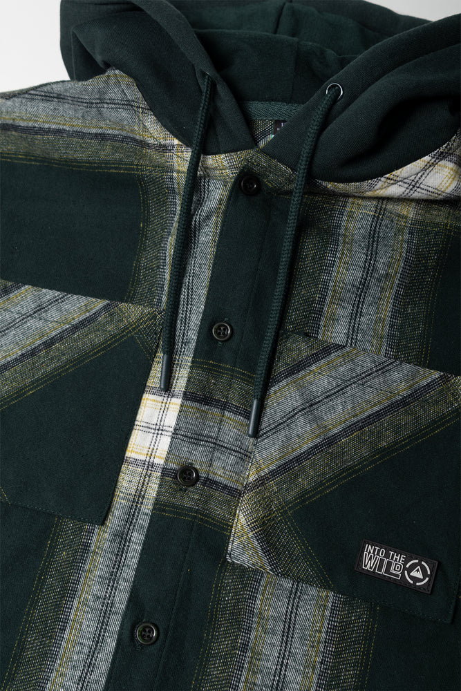 Check Flannel Hooded Shirt Dark Green (1)