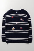 Striped Jumper with Badges Navy