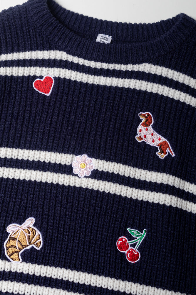 Striped Jumper with Badges Navy (1)