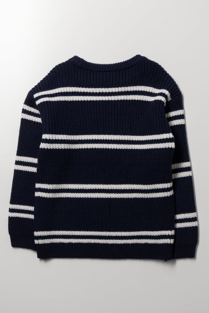 Striped Jumper with Badges Navy (2)