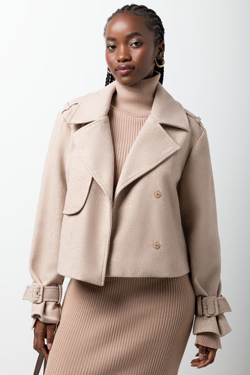 Cropped Melton Coat Natural