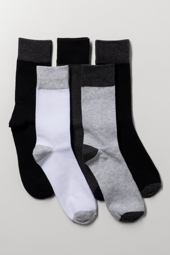 5 Pack Socks Black,Grey & White