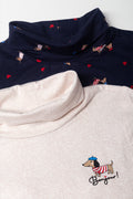 2 Pack Sausage Dog Poloneck Dresses Natural And Navy (1)