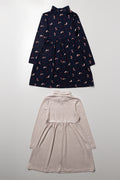 2 Pack Sausage Dog Poloneck Dresses Natural And Navy (2)