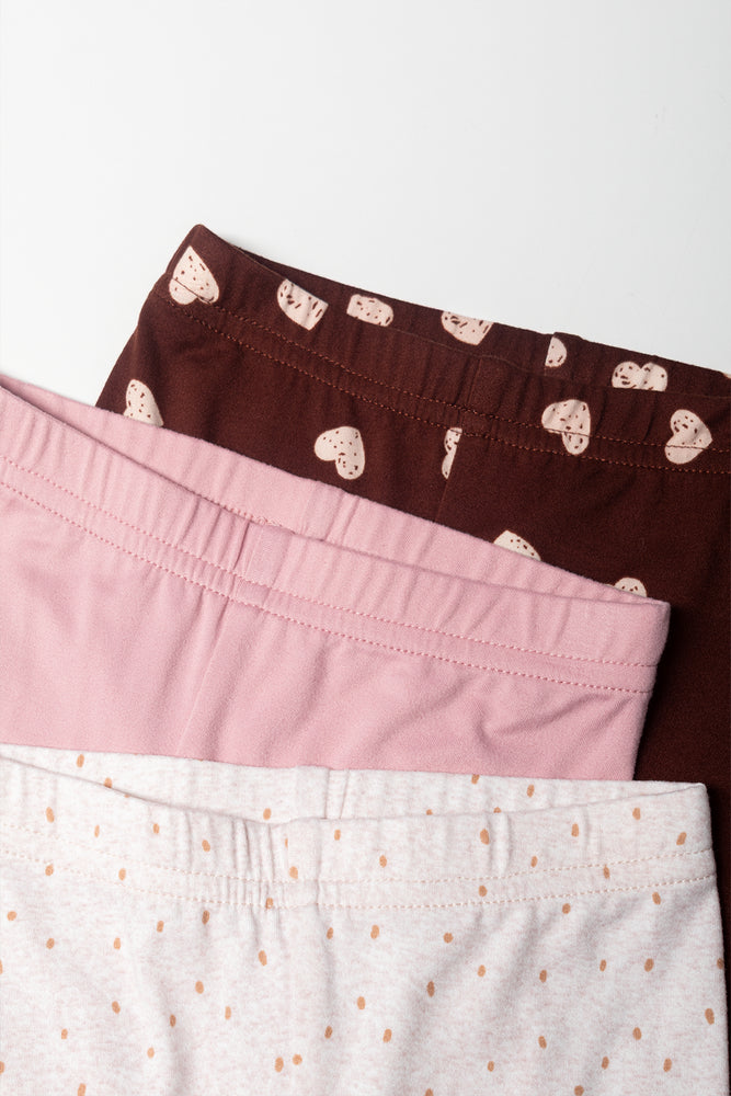 3 Pack Heart Leggings Brown And Pink (1)