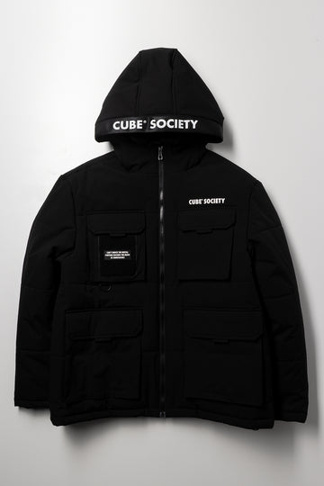 Cube Society Hooded Puffer Jacket Black