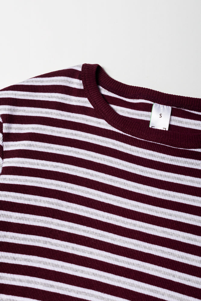 Rib Stripe Long Sleeve T-Shirt Grey And Burgundy (1)