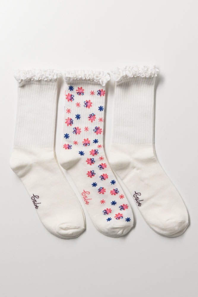 3 Pack Floral Anklet Socks Multicolour