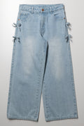 Bow Detail Straight Leg Denim Jeans Light Blue