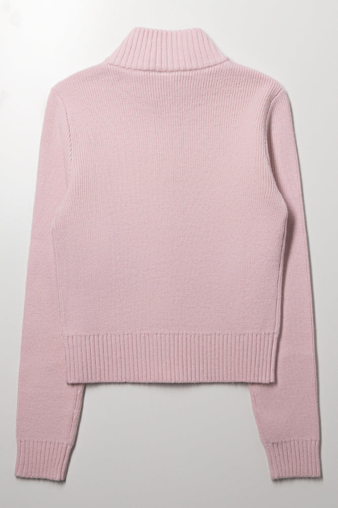 Zip Through Cardigan Pink (2)