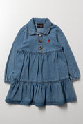 Cherry Embroidery Tiered Denim Dress