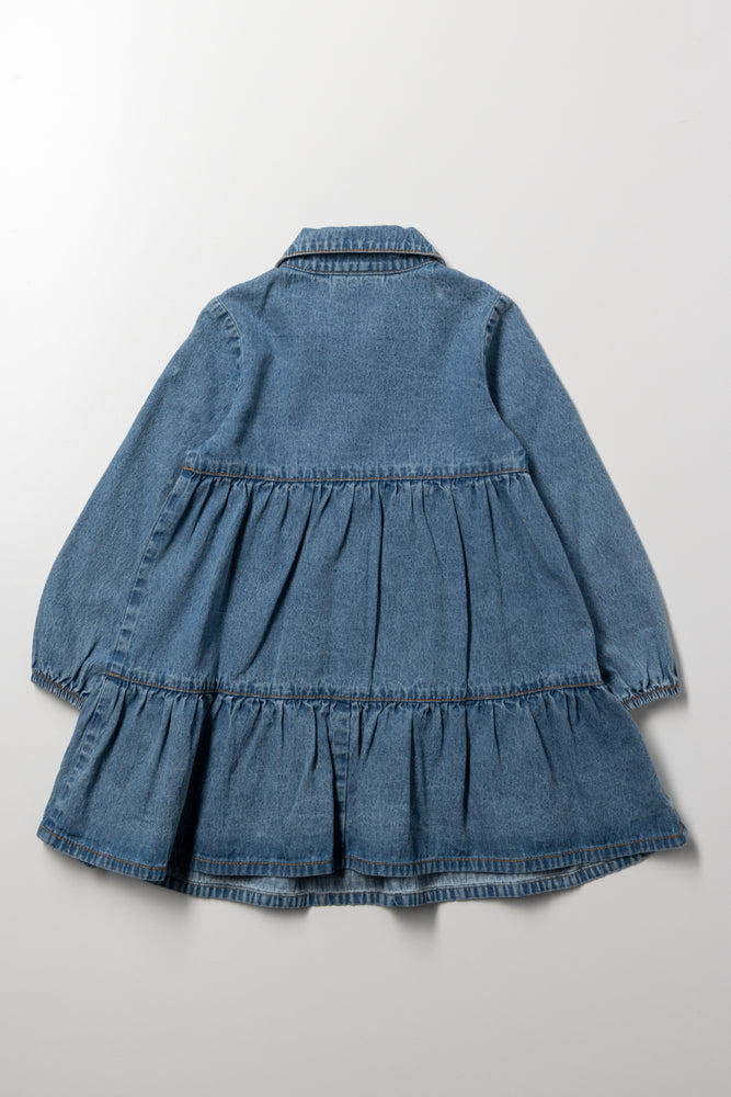Cherry Embroidery Tiered Denim Dress (2)