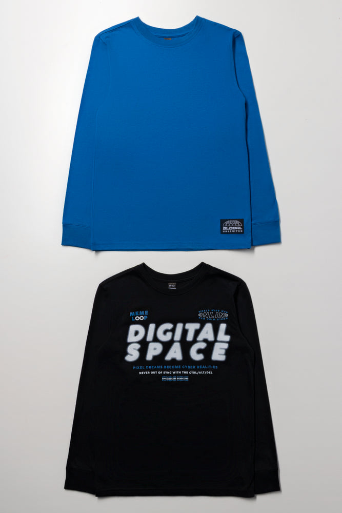 2 Pack Digital Space Long Sleeve T-Shirts Black And Blue