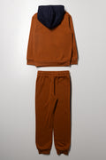Colourblock Hooded Tracksuit Brown (2)