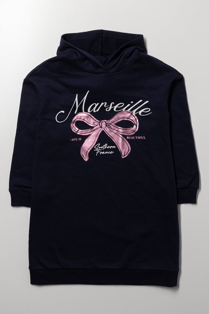 Bow Hooded Sweat Dress navy