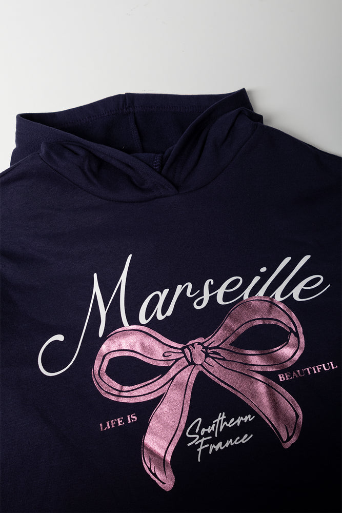 Bow Hooded Sweat Dress navy (1)