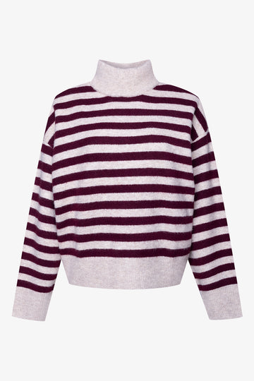 Long Sleeve Turtleneck Jersey Natural And Burgundy