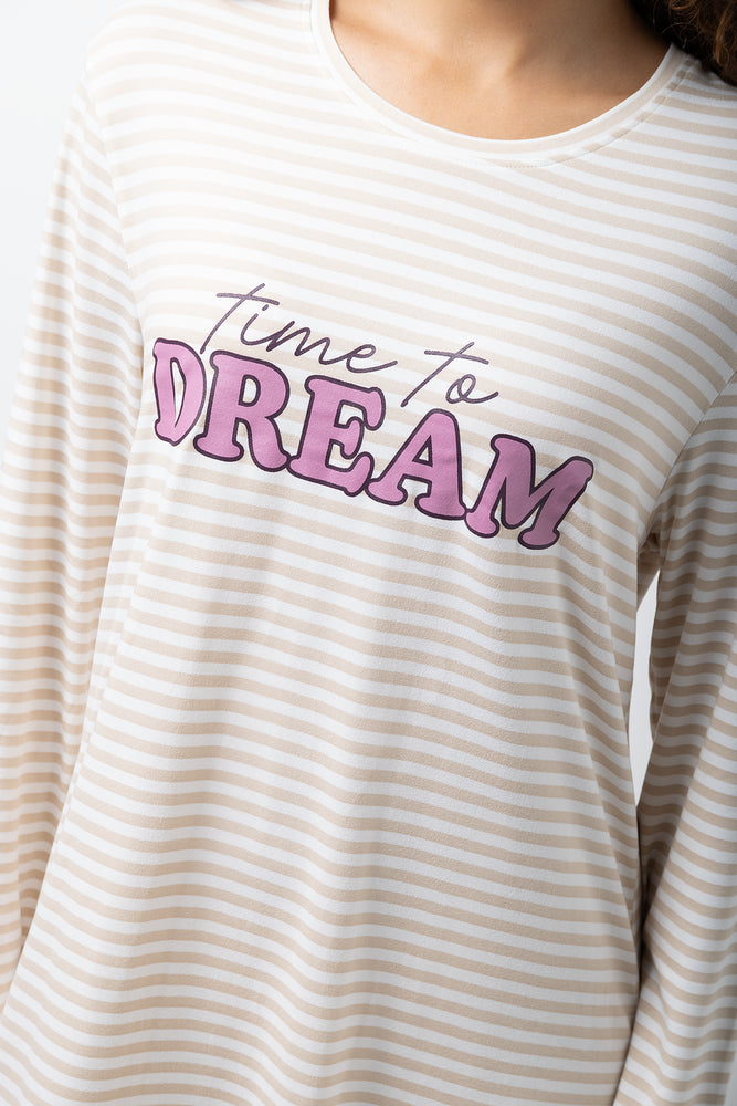 Dream Stripe Long Sleeve Sleepshirt Natural (3)