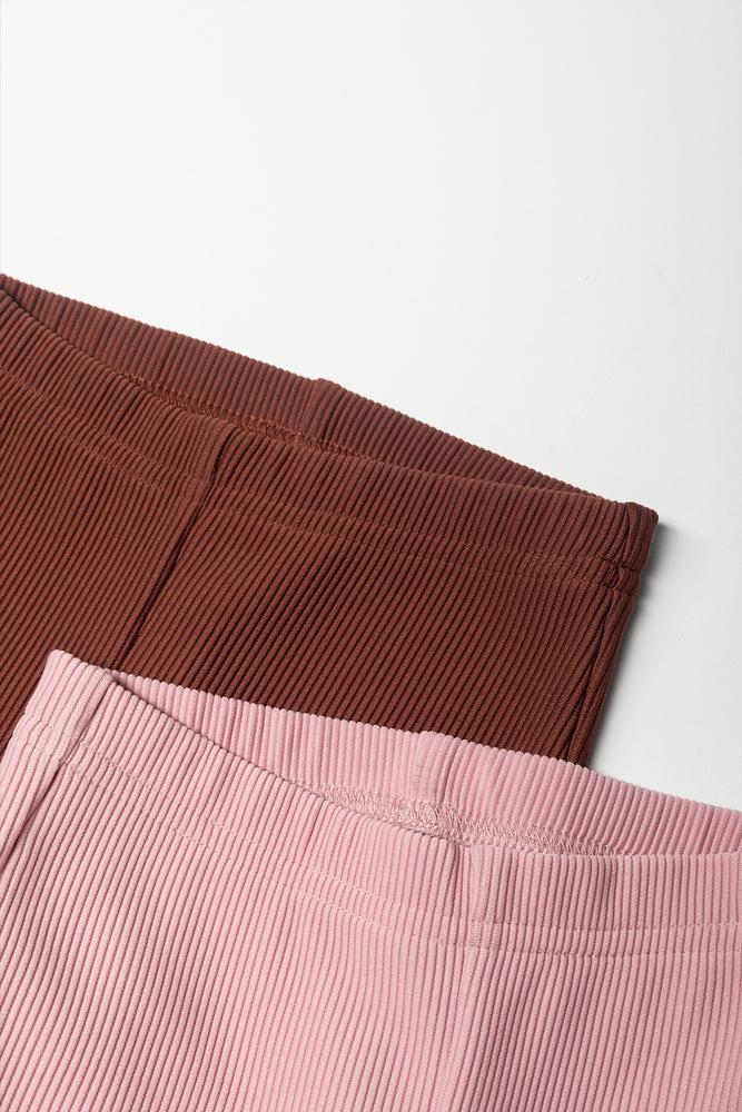 2 Pack Flare Leggings Pink And Brown (1)
