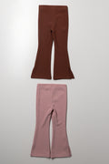 2 Pack Flare Leggings Pink And Brown (2)
