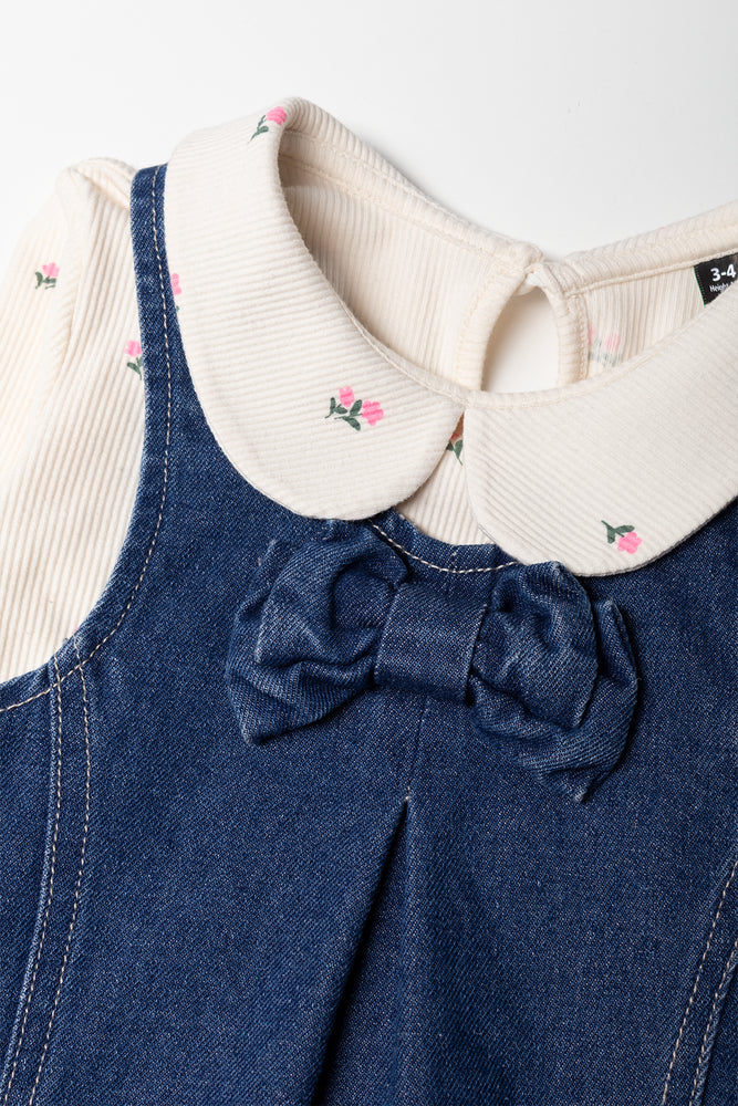 Denim Pinafore Bow Set Blue (1)