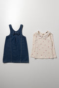 Denim Pinafore Bow Set Blue (2)