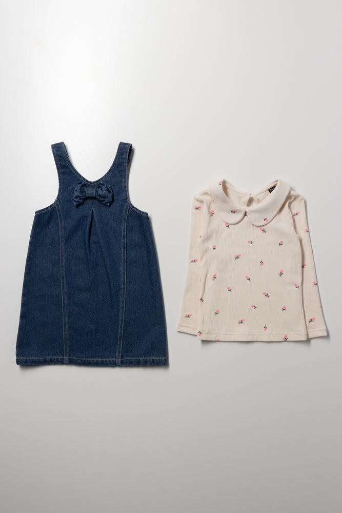 Denim Pinafore Bow Set Blue (2)
