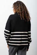 Stripe Long Sleeve Quarter Zip Jersey Black And White (2)