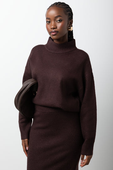 Long Sleeve Turtleneck Jersey Brown