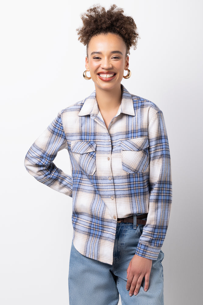 Check Long Sleeve Shirt Blue And Cream