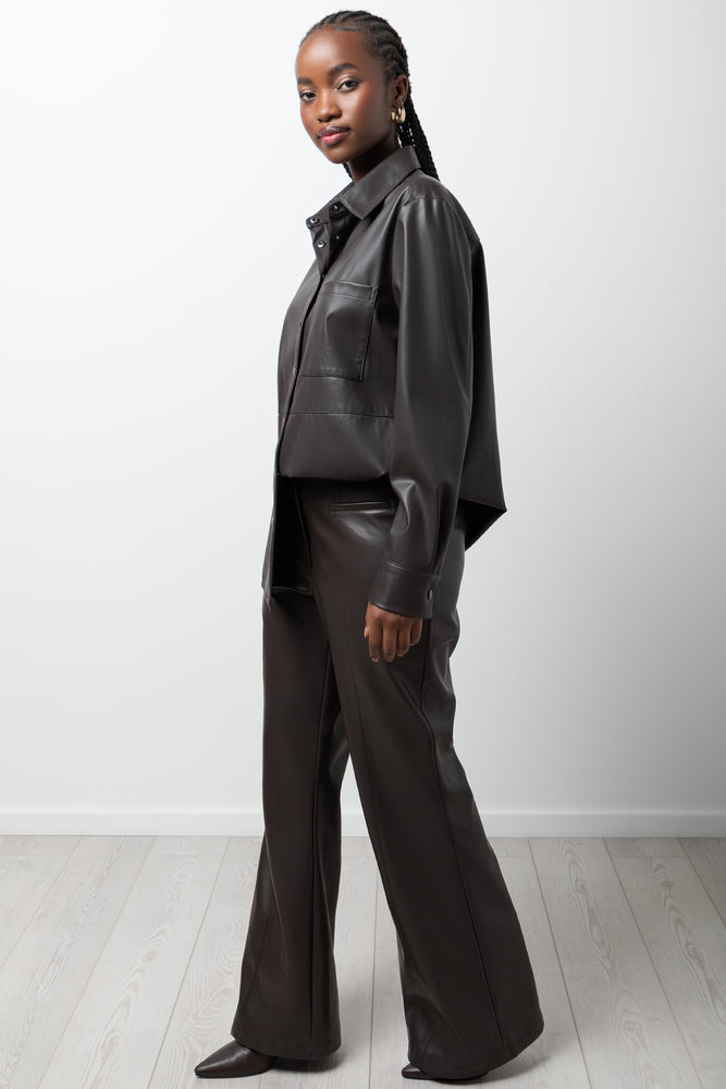 Long Sleeve Pleather Shirt Chocolate (1)
