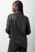 Long Sleeve Pleather Shirt Chocolate (2)
