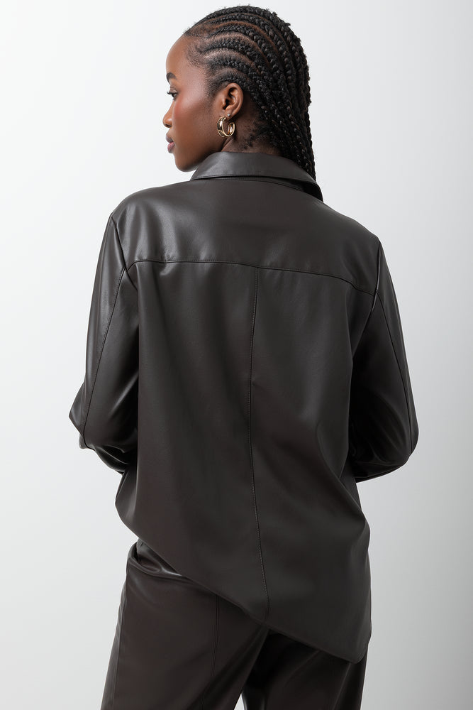 Long Sleeve Pleather Shirt Chocolate (2)