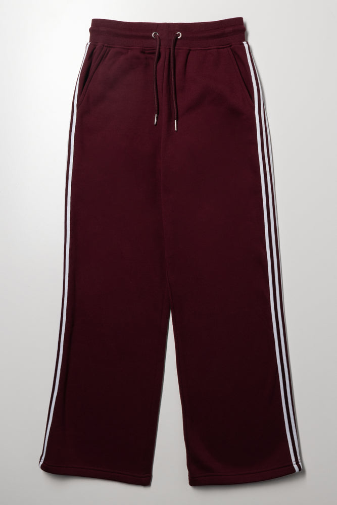 Wide Leg Trackpants With Side Tape Burgundy
