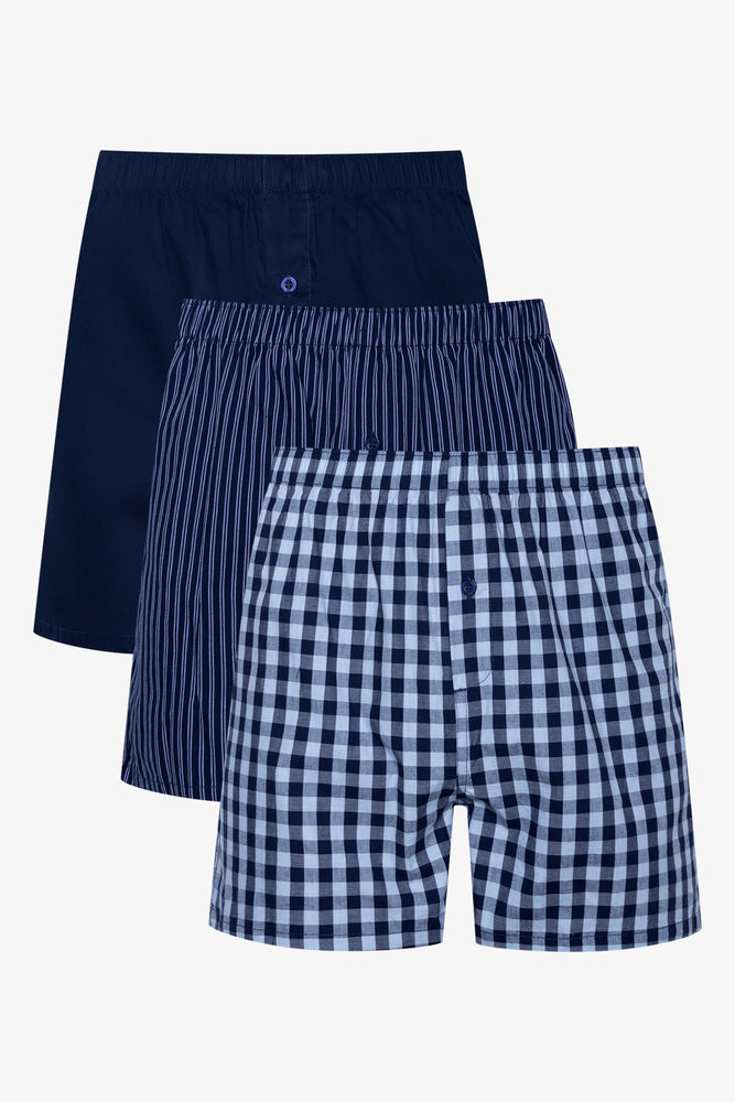 3 Pack Woven Boxers Blue