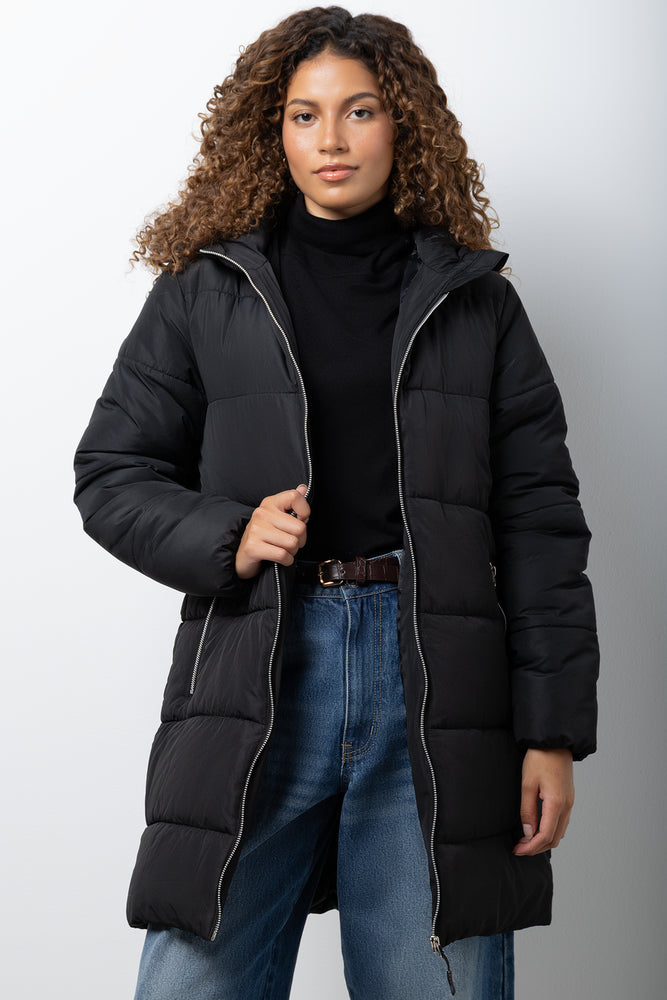 Extra Long Length Puffer Jacket Black