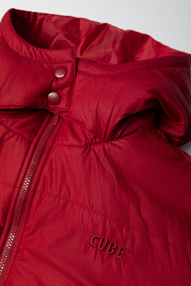 Rib Hooded Puffer Jacket Red (1)