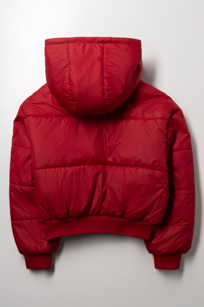 Rib Hooded Puffer Jacket Red (2)
