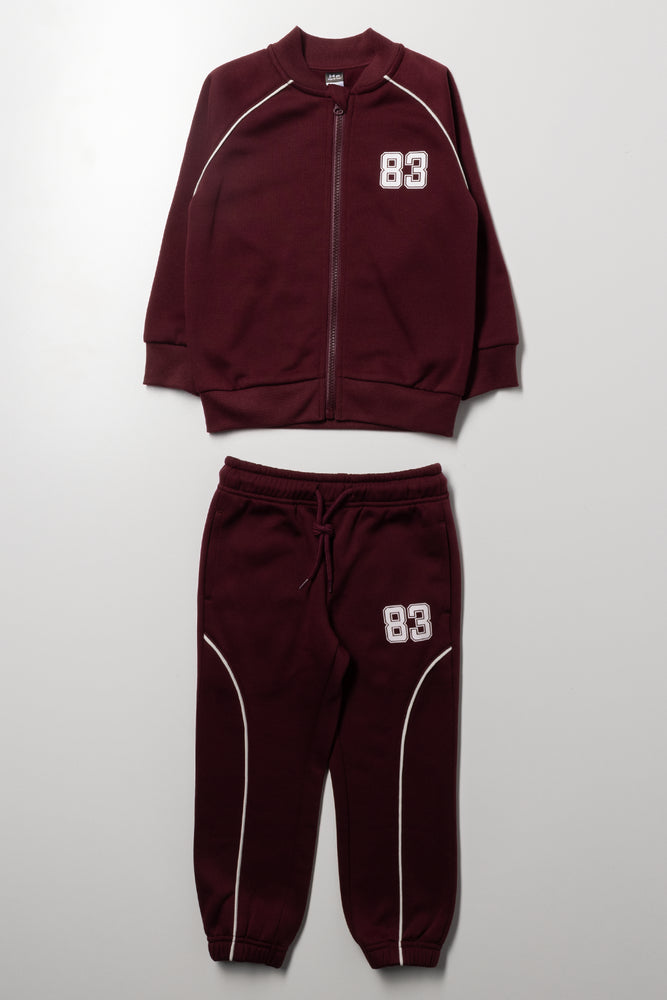 Zip Through Piped Tracksuit Burgundy