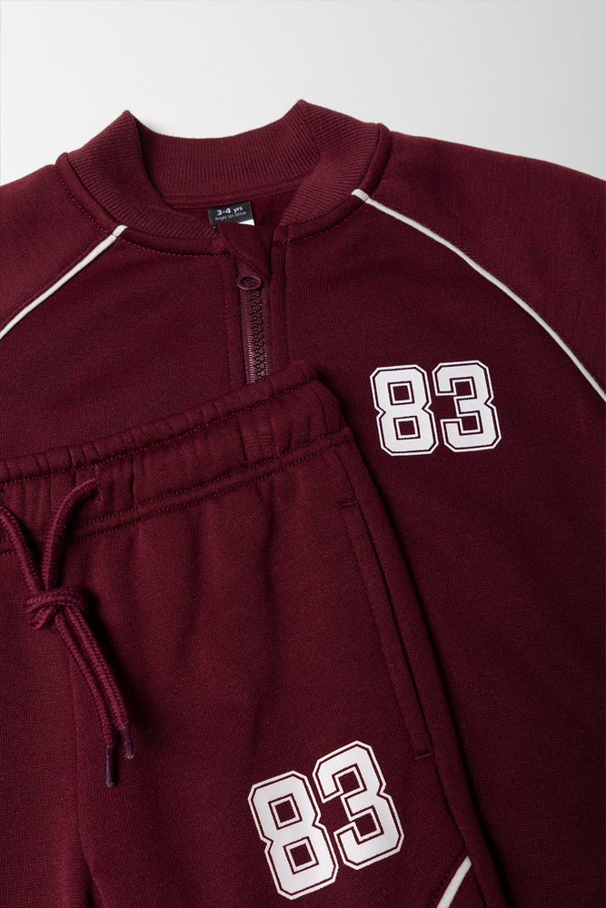 Zip Through Piped Tracksuit Burgundy (1)