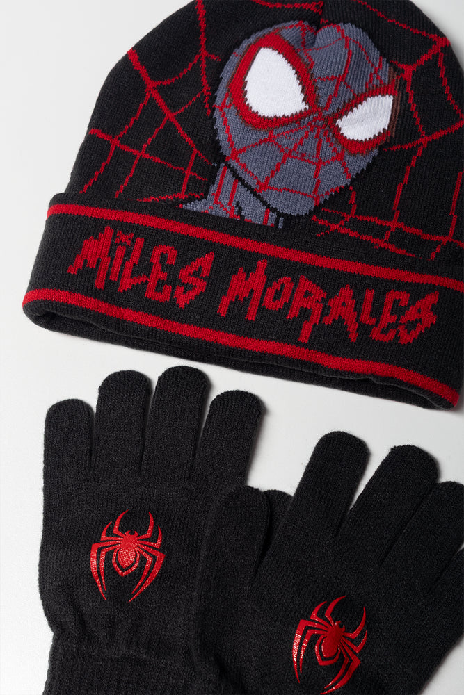 Spider Man Beanie & Gloves Set Black (1)