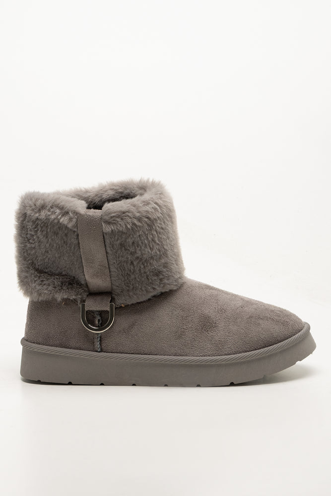Fur Collar Comfy Boots Grey (1)