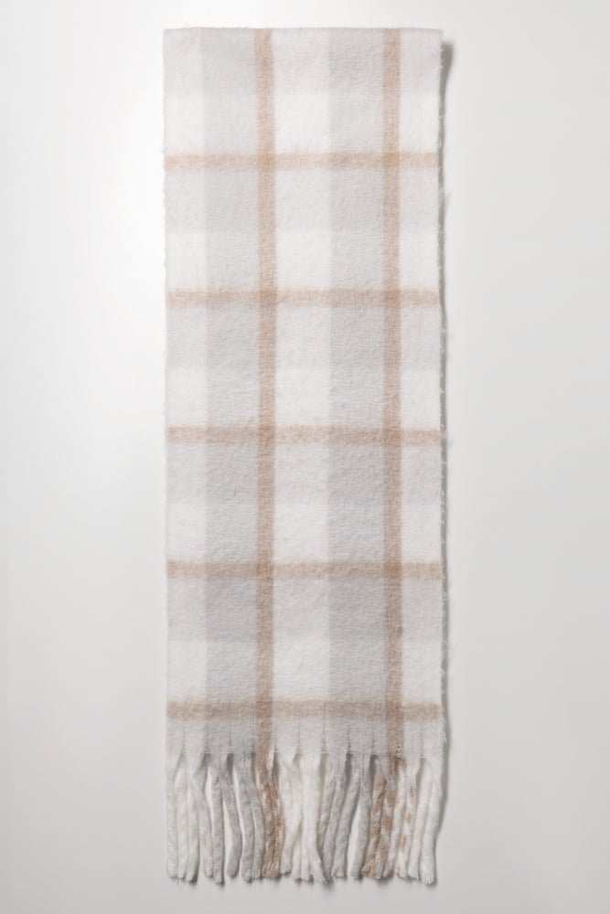 Check Knit Scarf Natural & Grey
