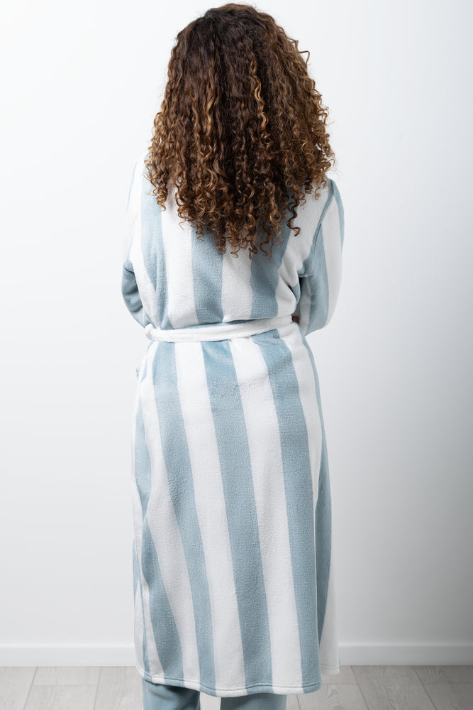 Stripe Fleece Gown White & Sage (2)