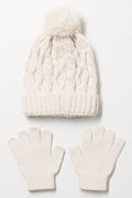 2 Piece Beanie & Gloves Set White