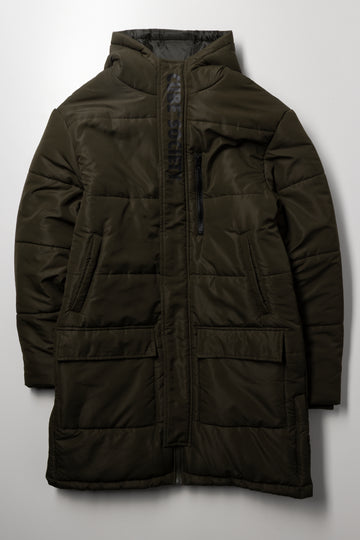 Longer Length Puffer Jacket Dark Green