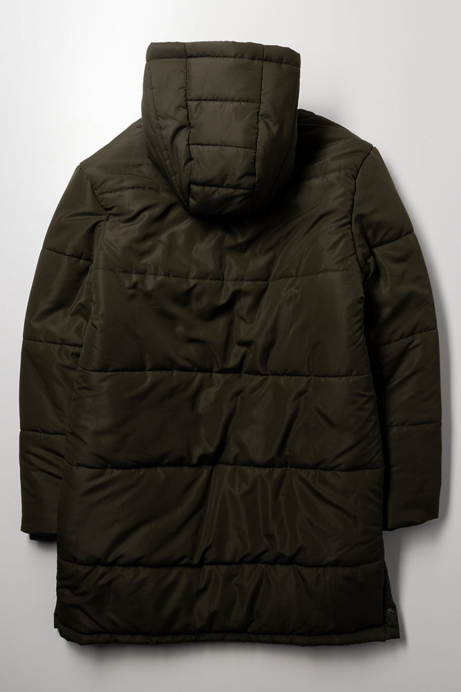 Longer Length Puffer Jacket Dark Green (2)